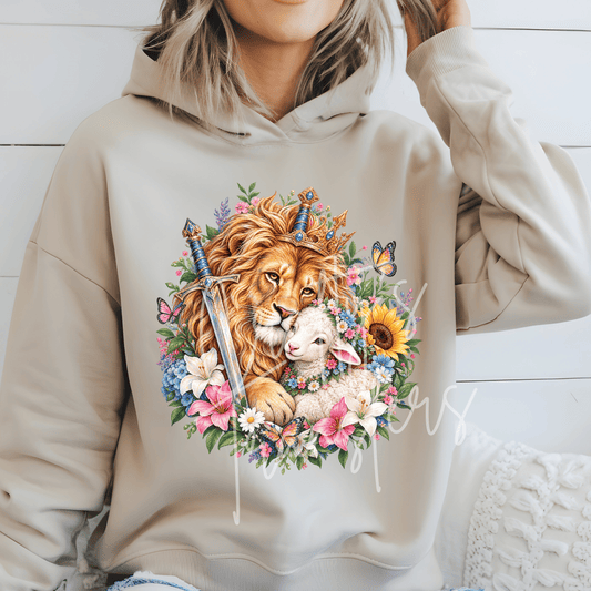 Lion and Lamb Christian DTF Transfer – Faith Floral Bible Inspired Graphic – Ready to Press DTF