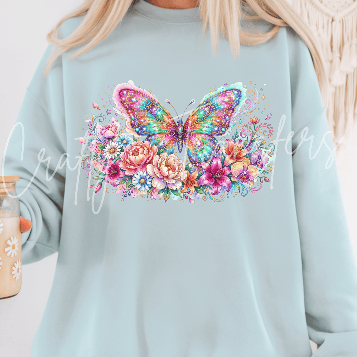 Colorful Floral Butterfly DTF Transfer – Pink Turquoise Garden Butterfly Graphic – Ready to Press DTF