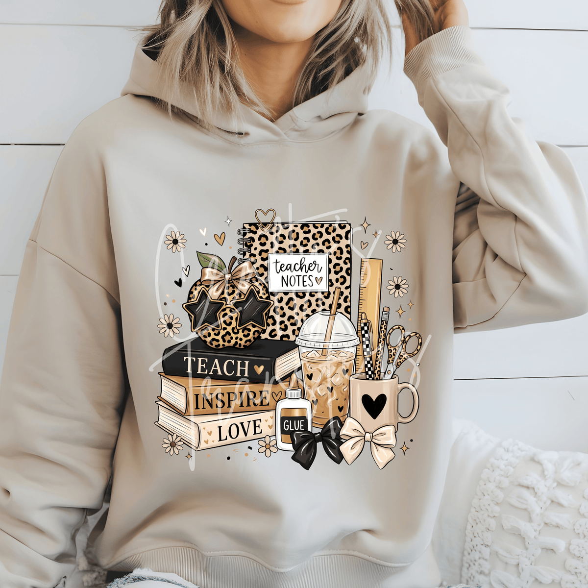 Leopard Teacher DTF Transfer – Teacher Notes Coffee Books Graphic – Ready to Press DTF