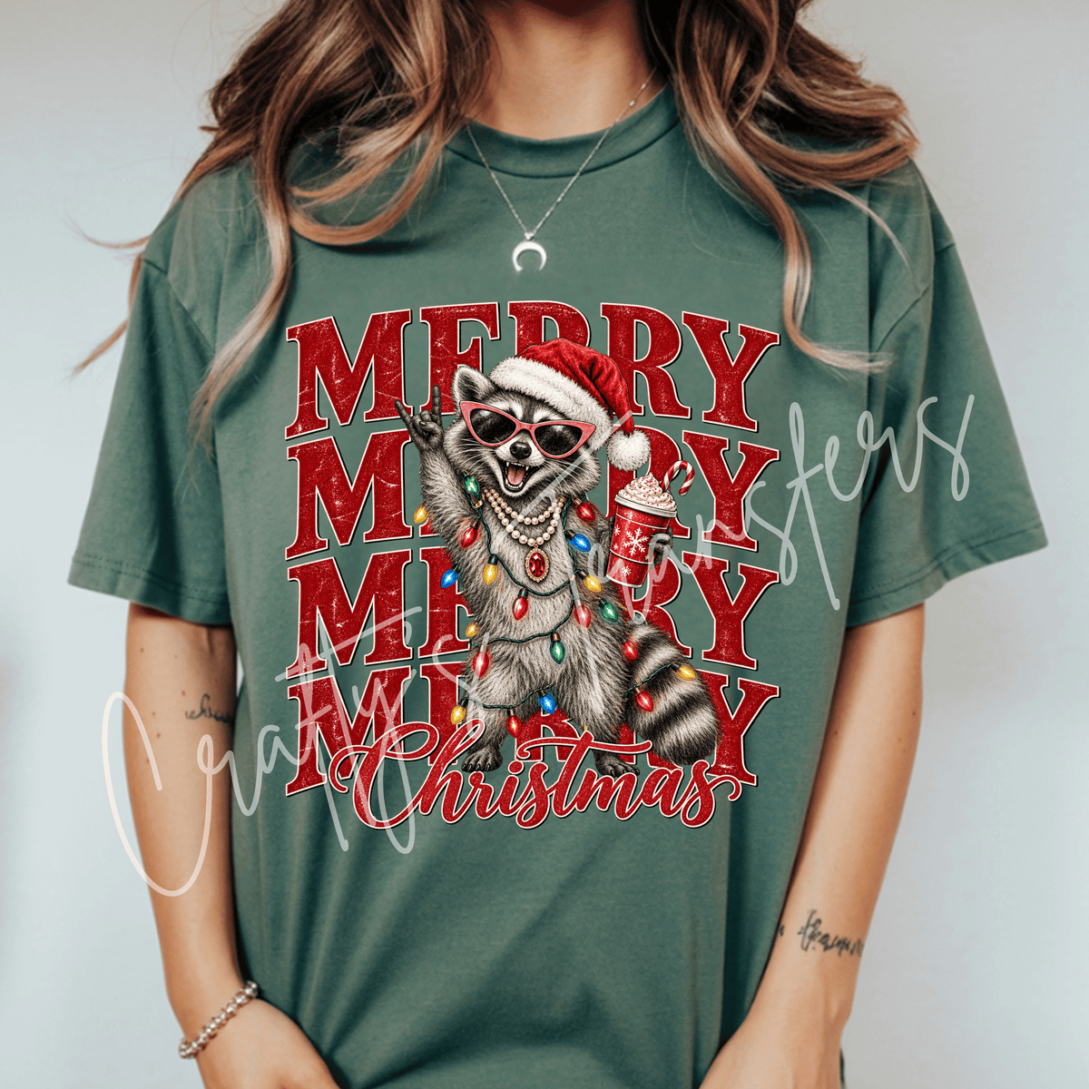 Christmas Raccoon DTF Transfer – Funny Holiday Raccoon Shirt Design – Merry Christmas DTF