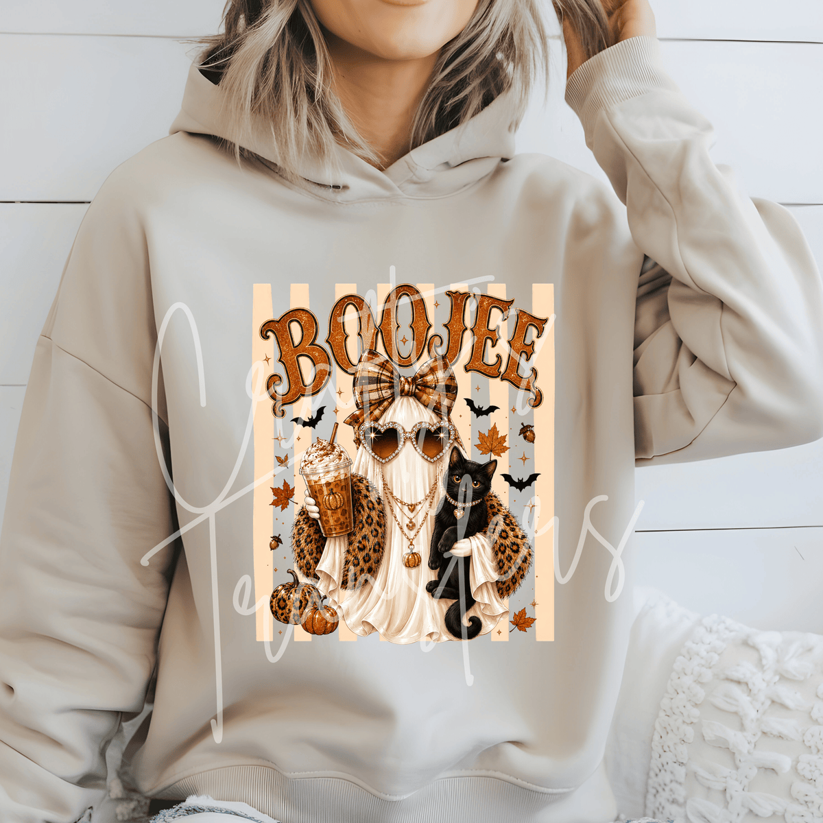 Girly Fall Ghost DTF Transfer – Leopard Black Cat Coffee Autumn Shirt Design – Pumpkin Season DTF