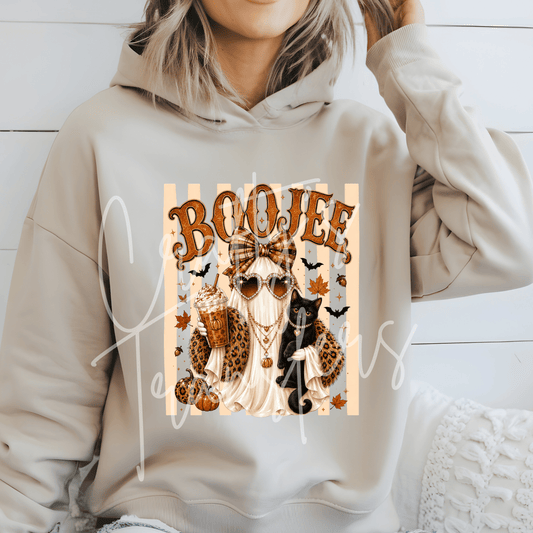 Girly Fall Ghost DTF Transfer – Leopard Black Cat Coffee Autumn Shirt Design – Pumpkin Season DTF