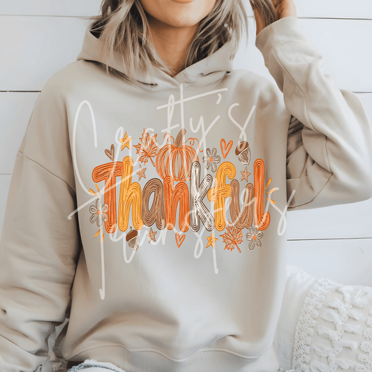 Thankful DTF Transfer – Retro Fall Pumpkin Shirt Design – Autumn Groovy DTF