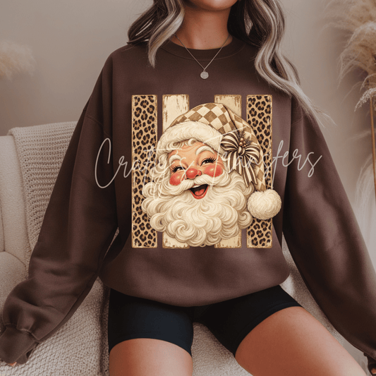 Leopard Santa DTF Transfer – Neutral Christmas Santa Shirt Design – Plaid Holiday DTF