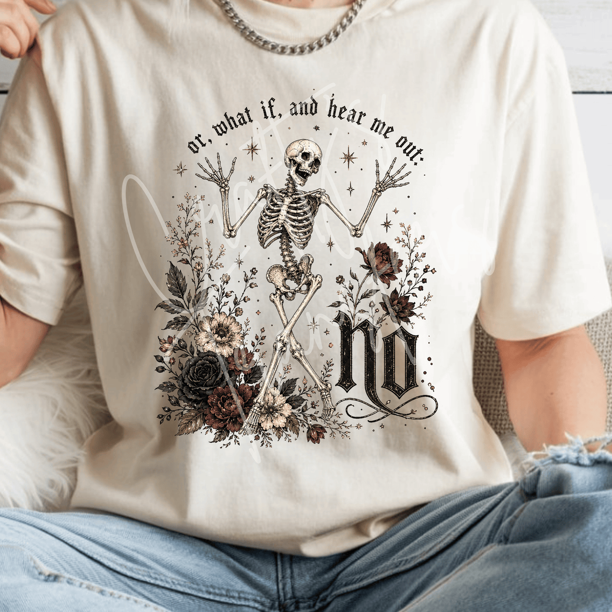 Funny Skeleton DTF Transfer – Sarcastic Floral Skeleton Shirt Design – Dark Humor DTF