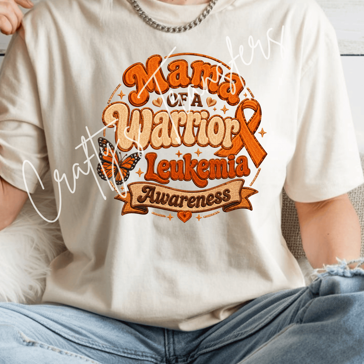 Leukemia Awareness Mama DTF Transfer – Orange Ribbon Warrior Mom Design – Butterfly Cancer Support DTF
