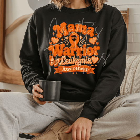 Leukemia Awareness Mama DTF Transfer – Orange Ribbon Warrior Mom Design – Cancer Support DTF
