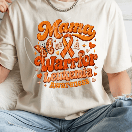Leukemia Awareness Mama DTF Transfer – Orange Ribbon Warrior Mom Shirt Design – Butterfly Support DTF