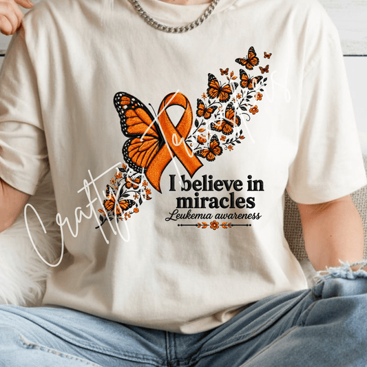 Leukemia Awareness DTF Transfer – Orange Ribbon Butterfly Shirt Design – Hope & Support DTF
