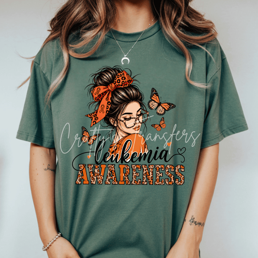 Leukemia Awareness DTF Transfer – Orange Ribbon Butterfly Shirt Design – Cancer Support DTF