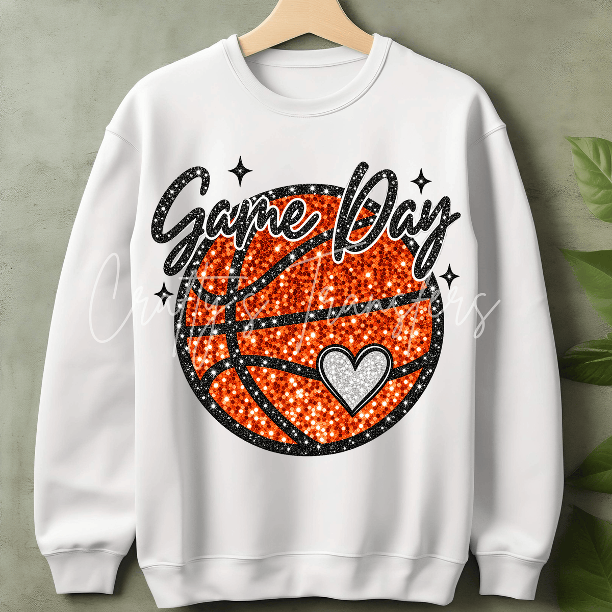 Glitter Basketball DTF Transfer – Orange Sparkle Basketball Shirt Design – Girly Game Day DTF
