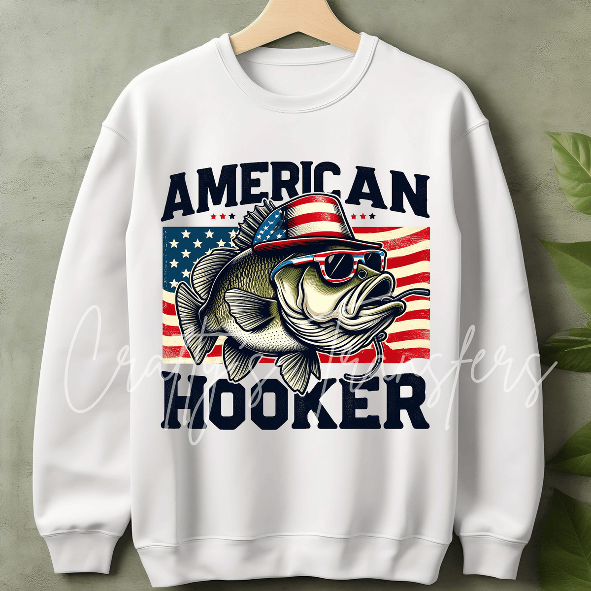 Patriotic Bass Fishing DTF Transfer – American Flag Fish Shirt Design – Vintage Fishing DTF
