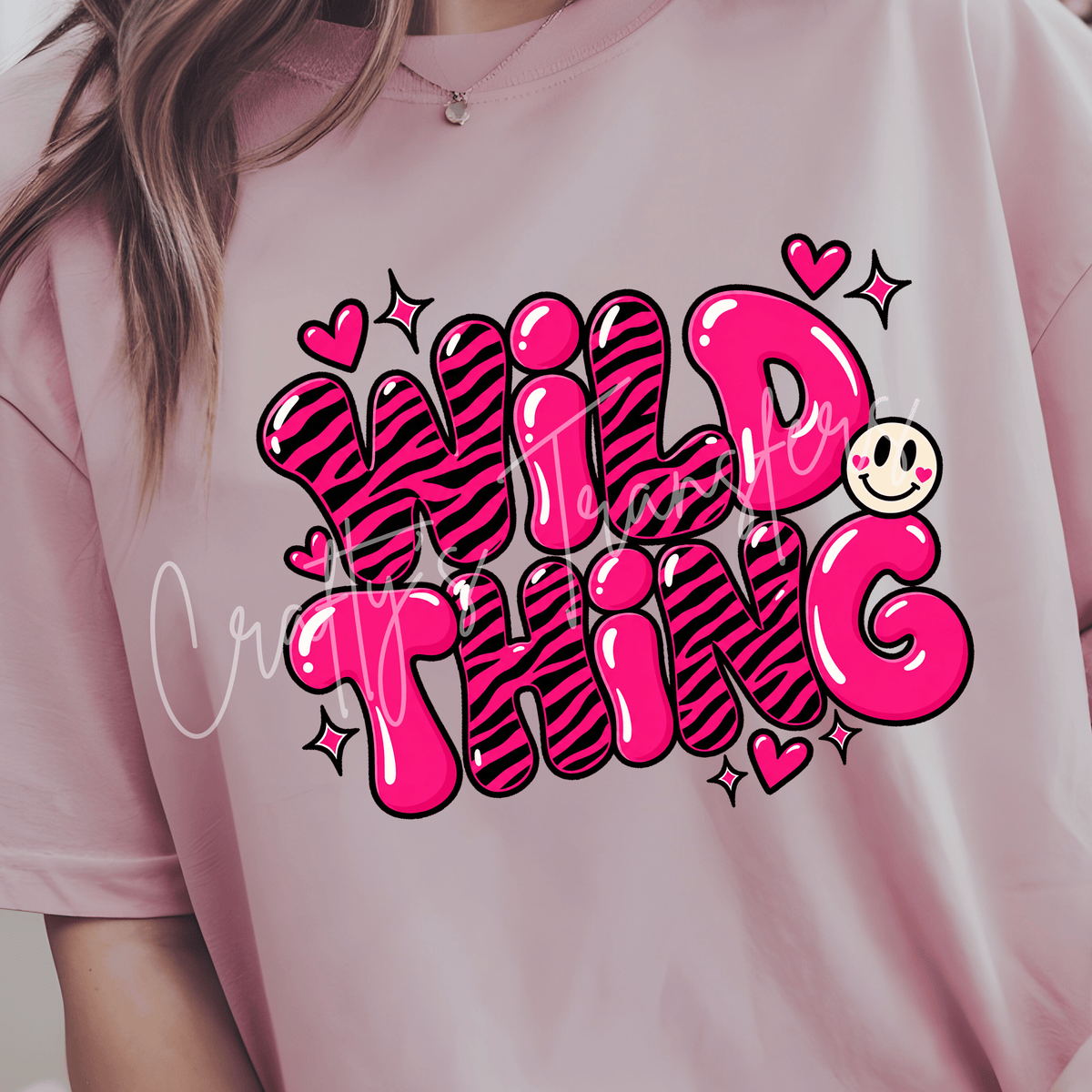 Wild Thing DTF Transfer – Hot Pink Zebra Print Shirt Design – Girly Retro Bubble Letter DTF