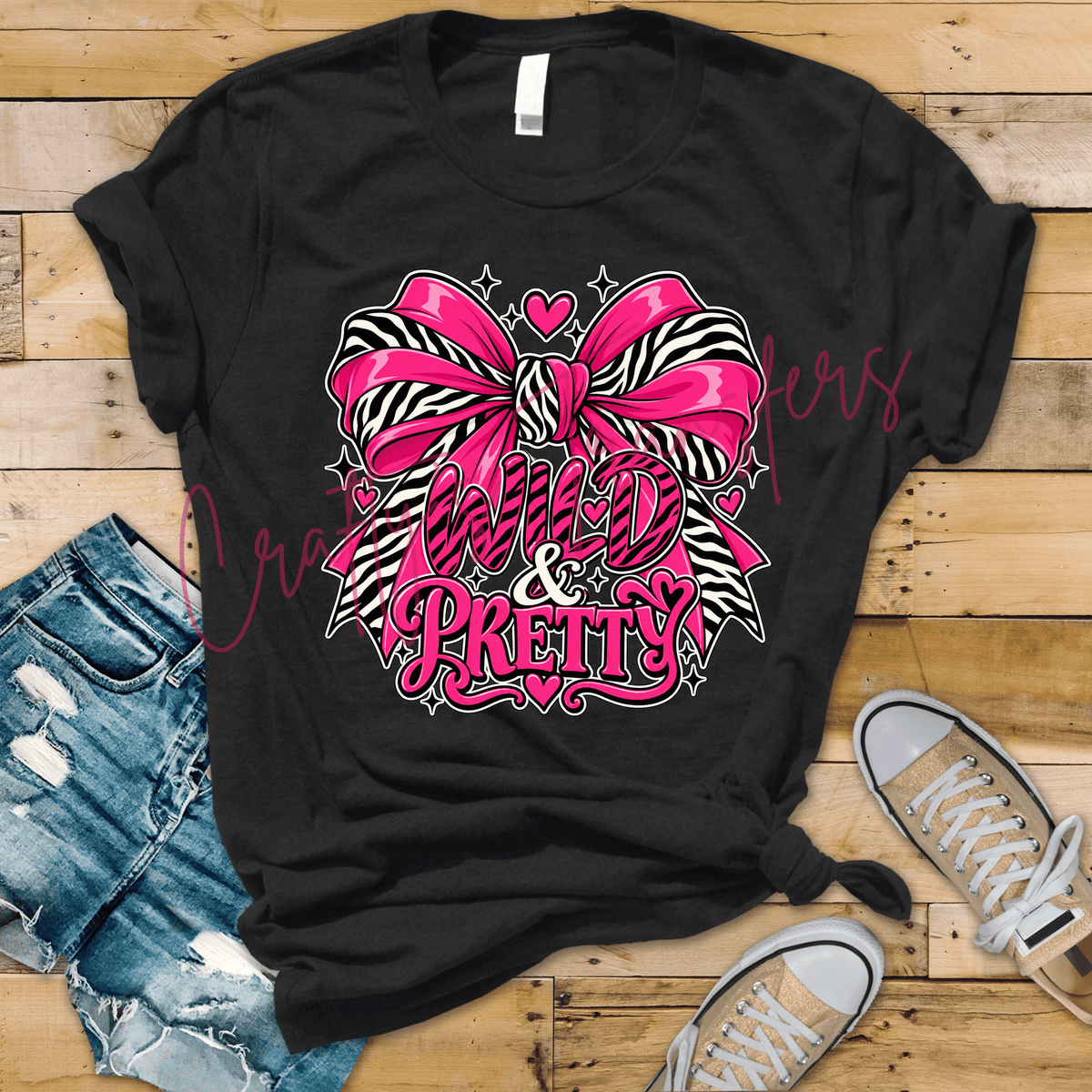 Wild & Pretty DTF Transfer – Hot Pink Zebra Bow Shirt Design – Girly Animal Print DTF