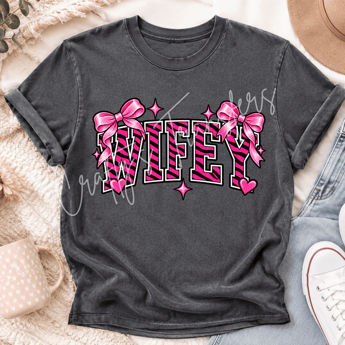 Pink Zebra Name DTF Transfer – Mama Wifey Gigi & More – Girly Varsity Bow DTF Design