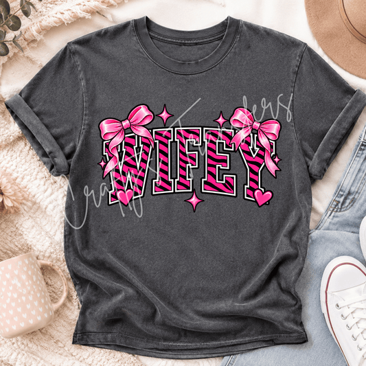Pink Zebra Name DTF Transfer – Mama Wifey Gigi & More – Girly Varsity Bow DTF Design