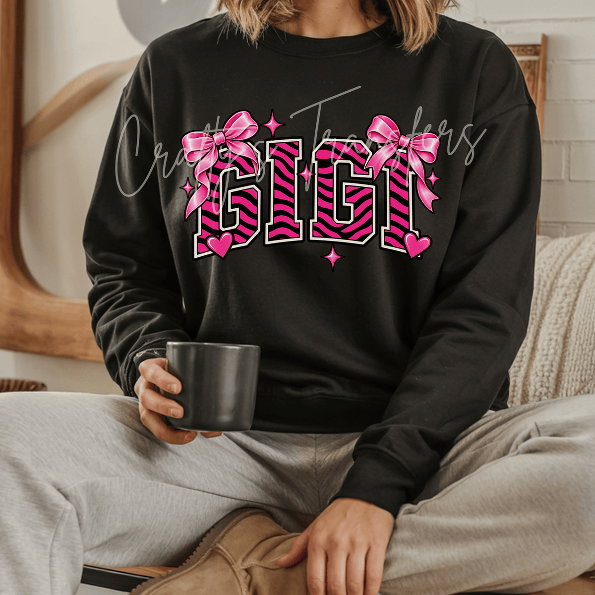 Pink Zebra Name DTF Transfer – Mama Wifey Gigi & More – Girly Varsity Bow DTF Design