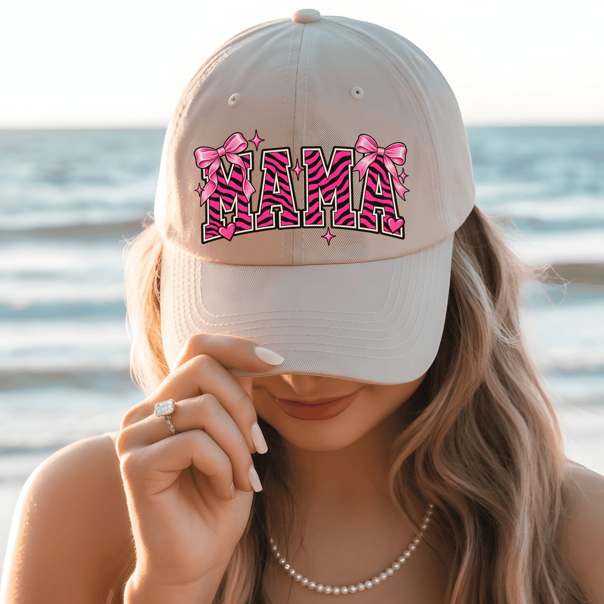 Pink Zebra Name DTF Transfer – Mama Wifey Gigi & More – Girly Varsity Bow DTF Design