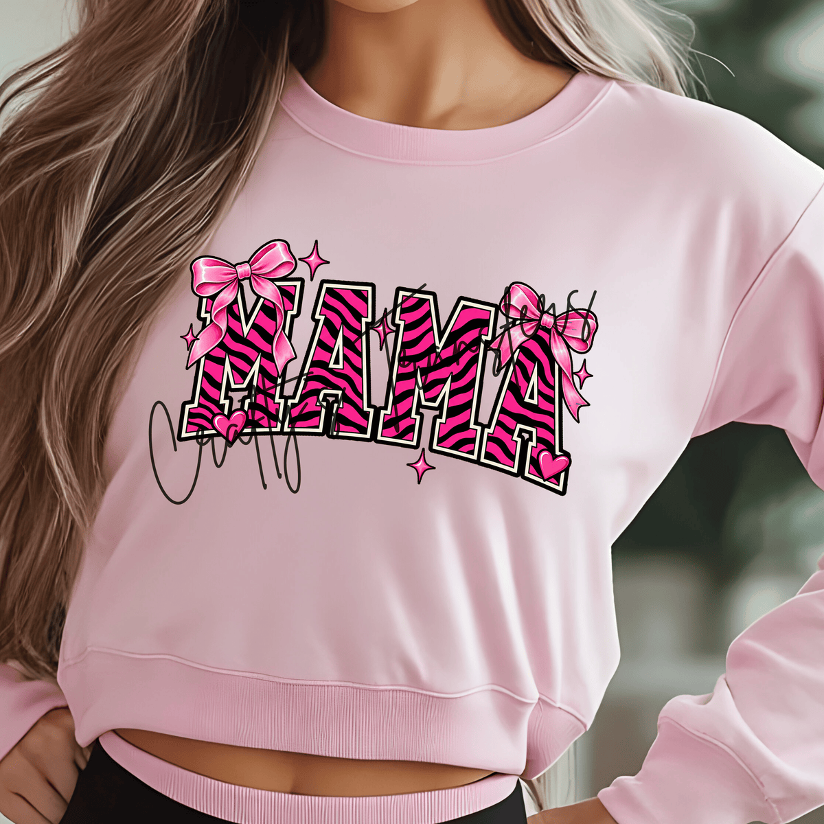 Pink Zebra Name DTF Transfer – Mama Wifey Gigi & More – Girly Varsity Bow DTF Design