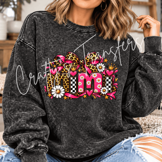 Mimi DTF Transfer – Leopard Checker Bow Grandma Shirt Design – Girly Mimi DTF