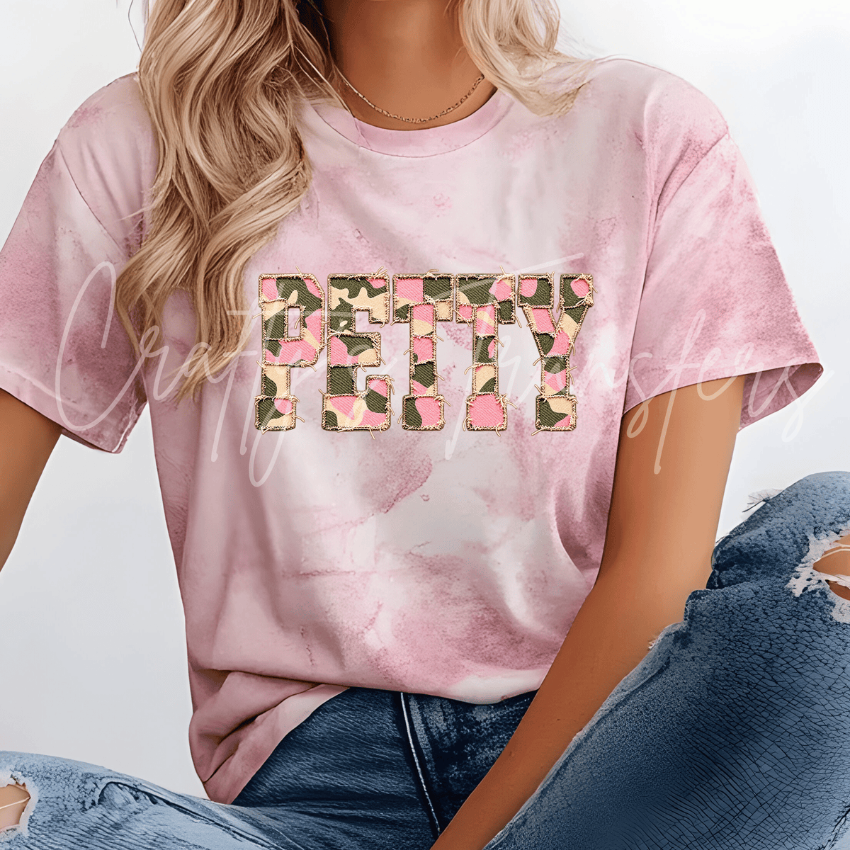 Petty DTF Transfer – Pink Camo Patchwork Shirt Design – Sassy Girly DTF