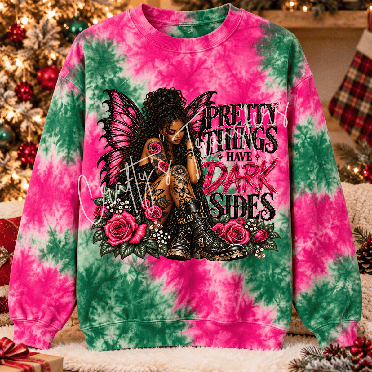 Dark Fairy DTF Transfer – Pretty Things Have Dark Sides – Pink Gothic Girl Shirt Design