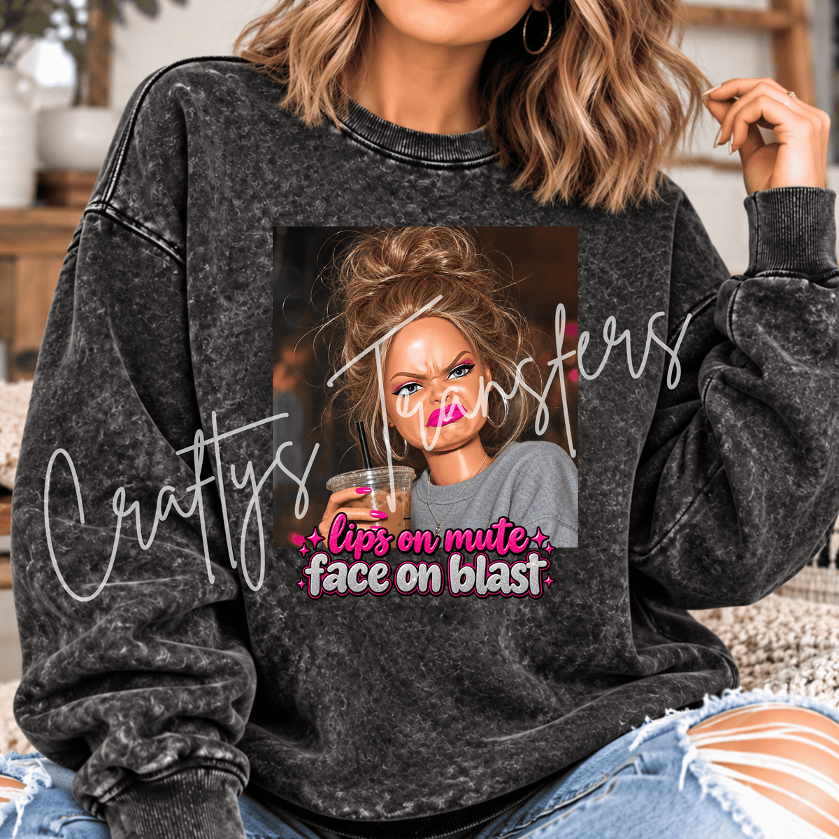 Sassy Blonde Girl DTF Transfer – Hot Pink Iced Coffee Attitude Graphic