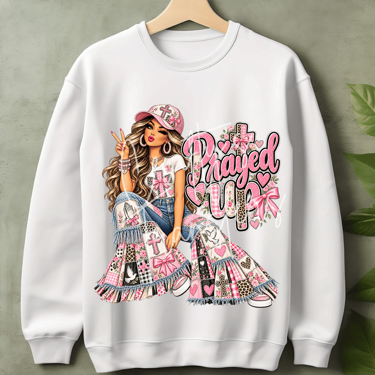 Pink Christian Girl DTF Transfer – Girly Faith Shirt Design – Patchwork Cross Christian DTF