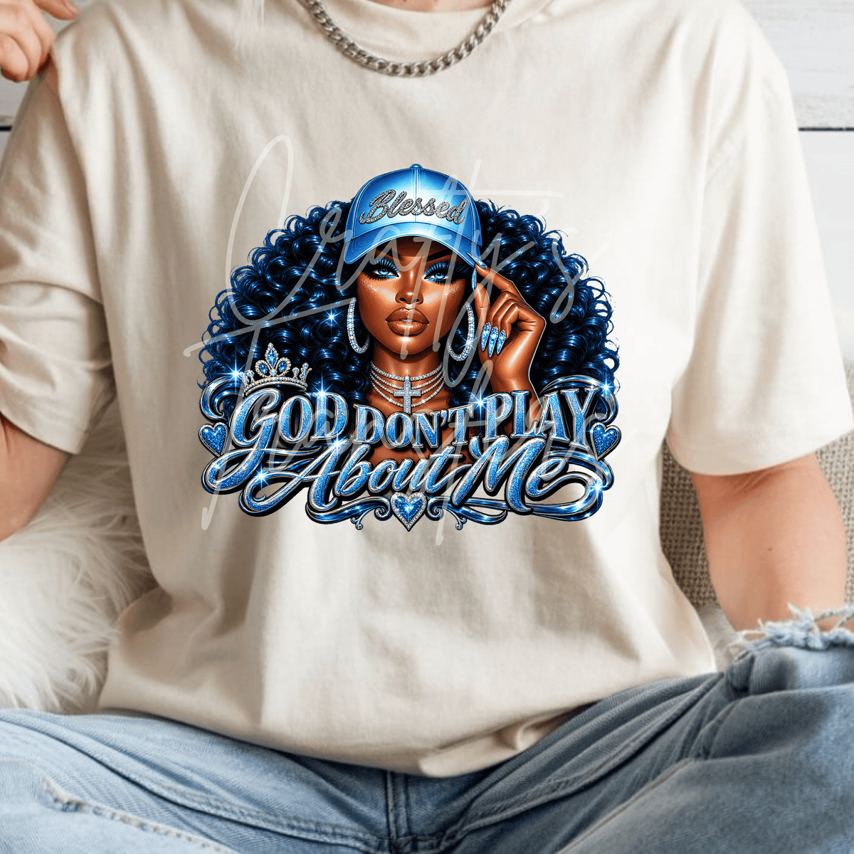 Blue Christian Girl DTF Transfer – Bold Faith Woman Shirt Design – Blessed Christian DTF