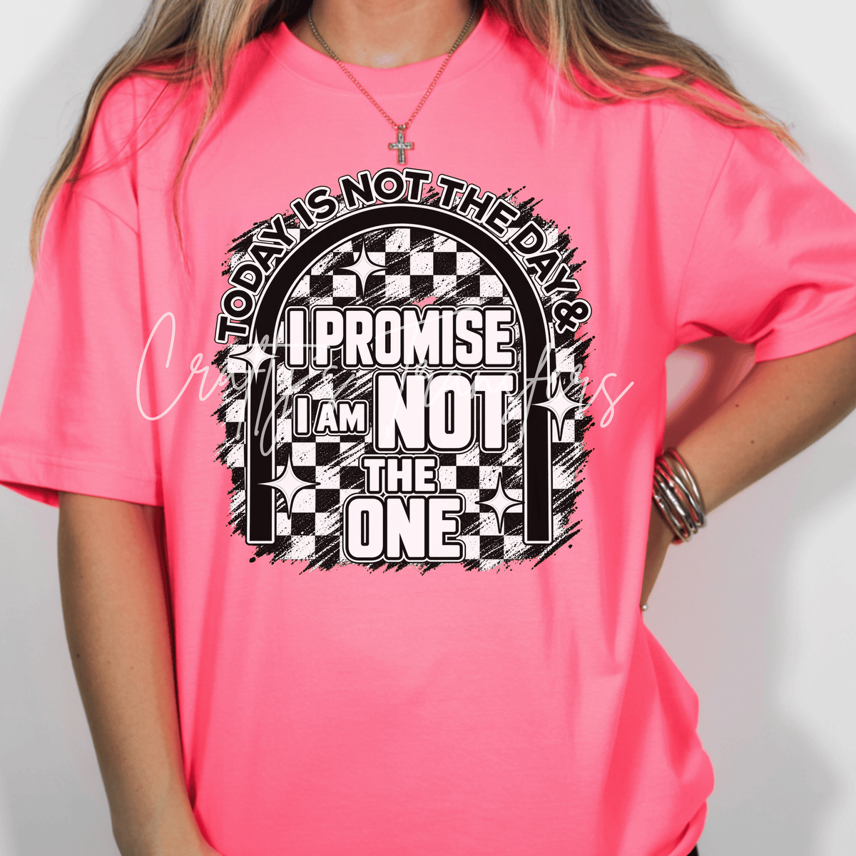 Today Is Not the Day DTF Transfer – Funny Sarcastic Quote Shirt Design – Black White Checkerboard DTF