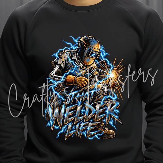 Welder DTF Transfer – Electric Arc Welding Shirt Design – Skilled Trades Blue Lightning DTF