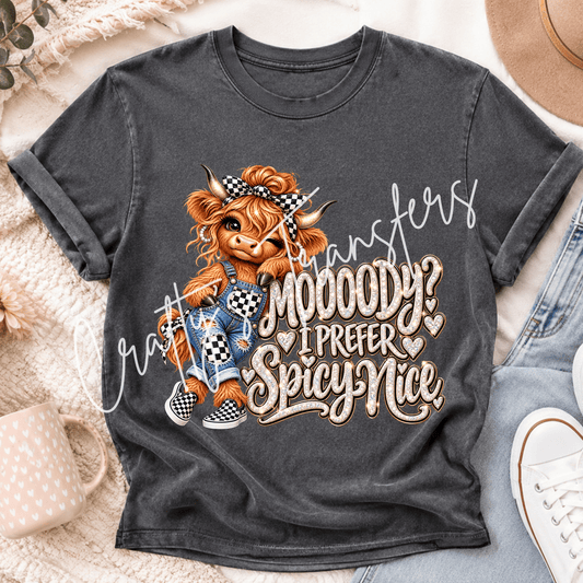 Spicy Highland Cow DTF Transfer – Checkerboard Cow Girl Shirt Design – Sassy Boutique DTF