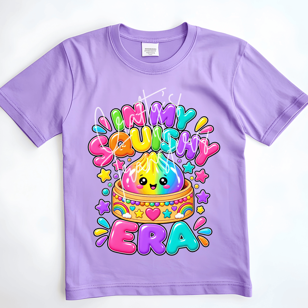 Cute Squishy DTF Transfer – Rainbow Kawaii Character Shirt Design – Colorful Bubble Letter DTF