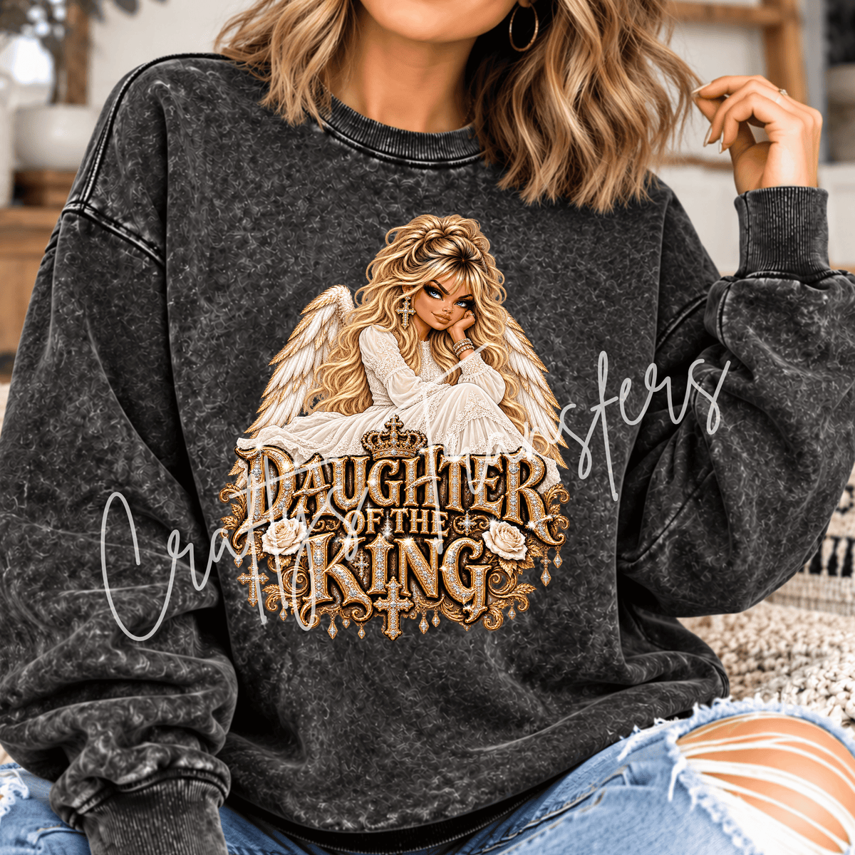 Christian Angel DTF Transfer – Gold Crown Faith Girl Shirt Design – Inspirational Religious DTF