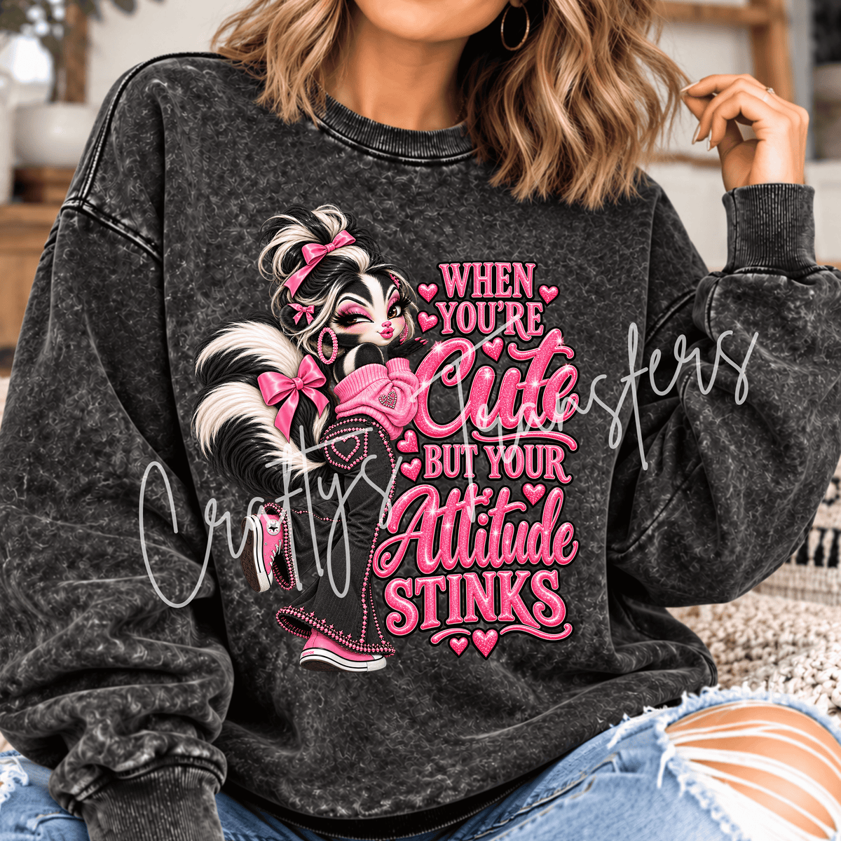 Sassy Skunk DTF Transfer – Pink Girly Animal Shirt Design – Funny Attitude Boutique DTF