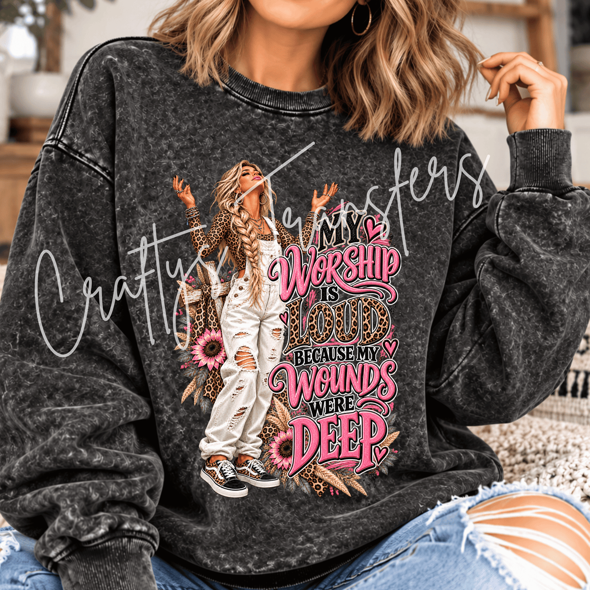 Christian Worship DTF Transfer – Faith Healing Woman Shirt Design – Pink Leopard Religious DTF