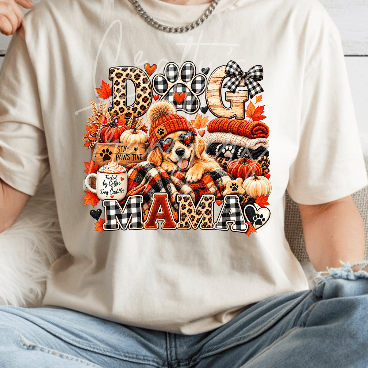 Fall Dog Mom DTF Transfer – Cozy Autumn Puppy Shirt Design – Plaid Pumpkin Pet Lover DTF