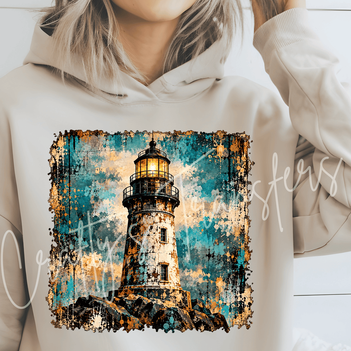 Vintage Lighthouse DTF Transfer – Coastal Ocean Shirt Design – Distressed Nautical DTF