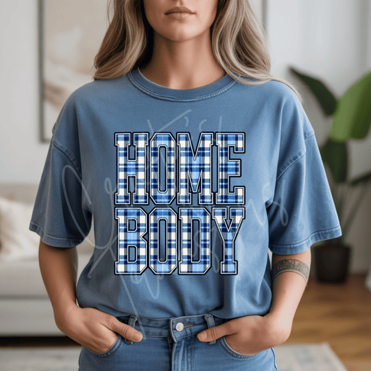 Blue Plaid Homebody DTF Transfer – Cozy Winter Plaid Collegiate Design – Ready to Press DTF