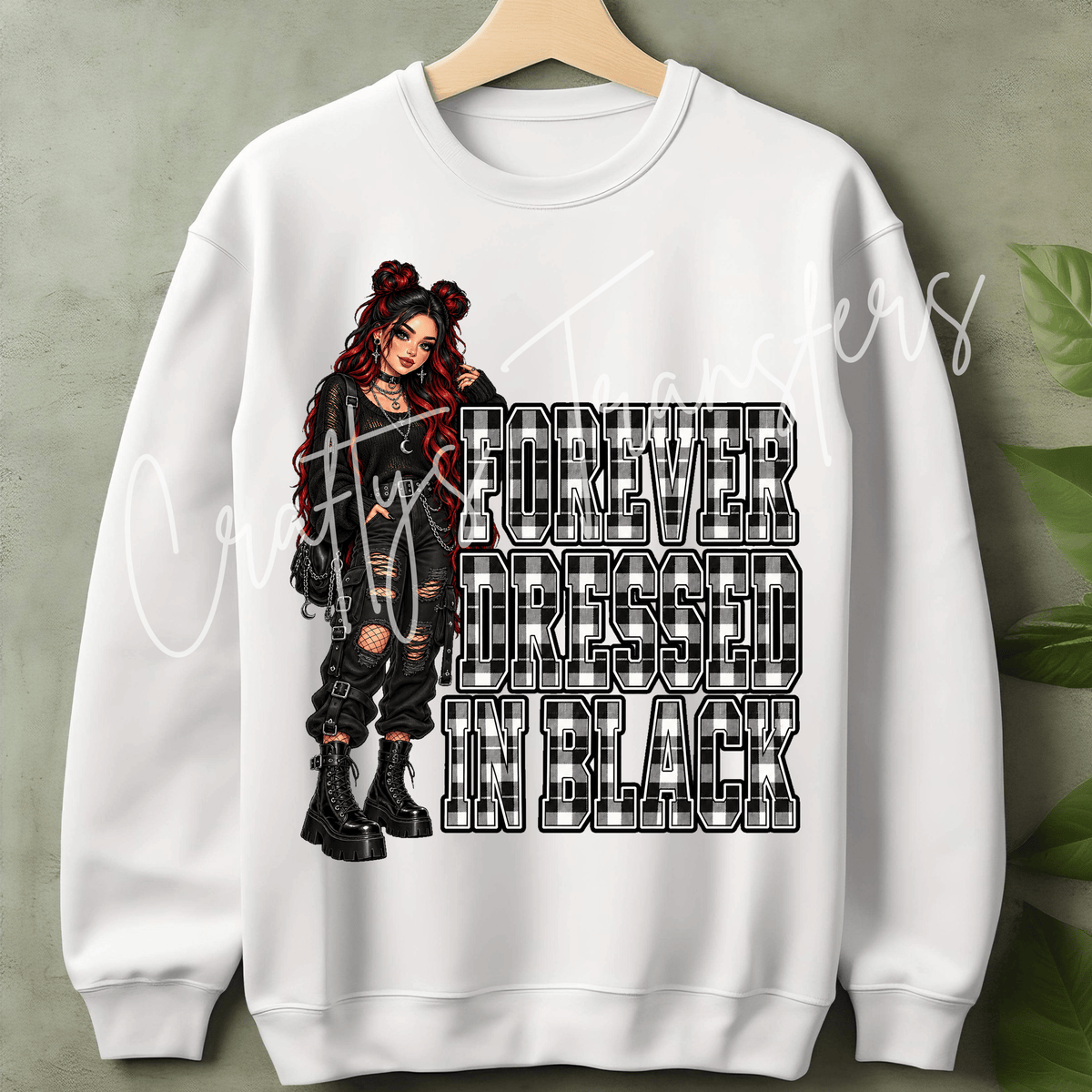 Black & Red Glam Girl DTF Transfer – Alternative Fashion Girl Graphic – Plaid Lettering Boutique Design – Ready to Press DTF