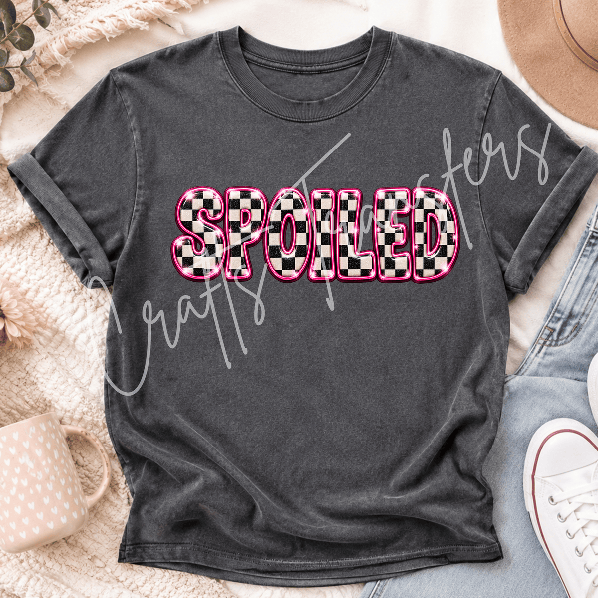 Pink Checkerboard Attitude DTF Transfer – Hot Pink Girly Typography – Ready to Press DTF