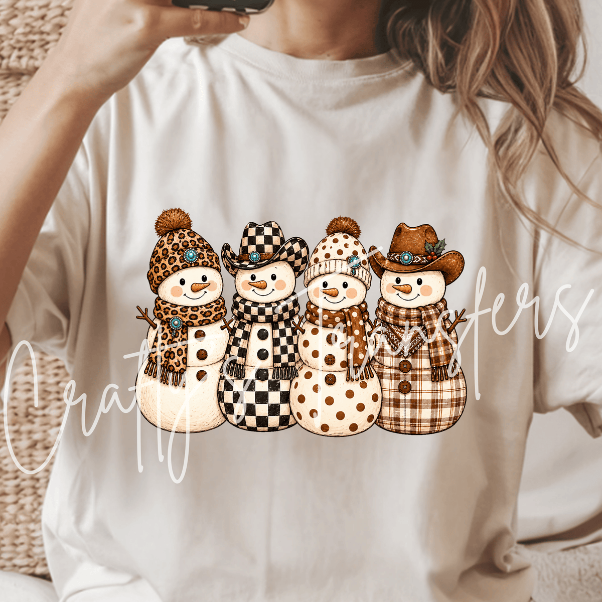 Western Snowmen DTF Transfer – Leopard Plaid Checker Christmas Snowman Graphic – Rustic Holiday DTF – Ready to Press Transfer