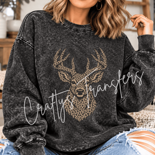 Leopard Print Deer DTF Transfer – Rustic Whitetail Buck Western Wildlife Graphic
