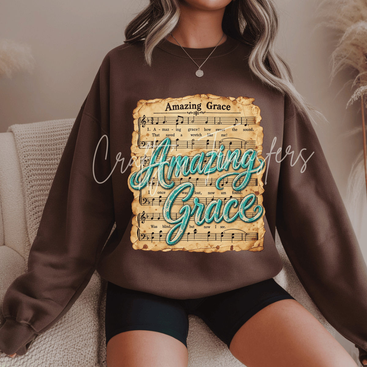 Amazing Grace Hymn DTF Transfer – Vintage Sheet Music Turquoise Christian Faith Graphic