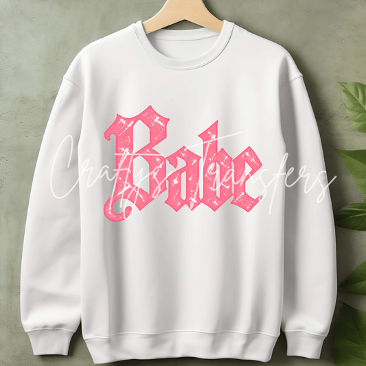 Babe DTF Transfer – Pink Sparkle Gothic Typography Graphic – Ready to Press DTF