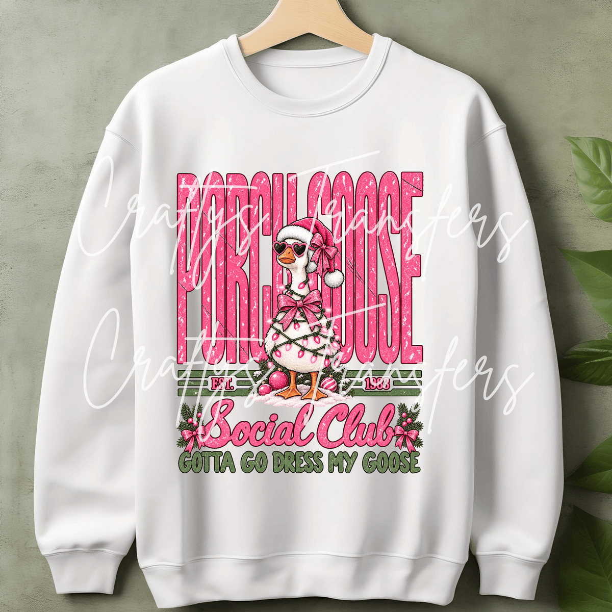 Pink Christmas Porch Goose DTF Transfer – Girly Holiday Goose Graphic – Ready to Press DTF