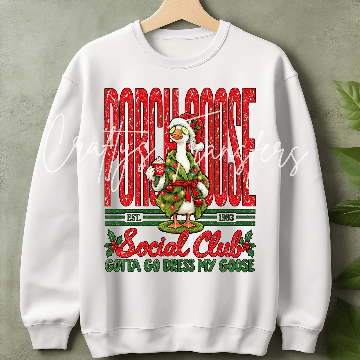 Christmas Porch Goose DTF Transfer – Dressed Goose Holiday Graphic – Funny Ready to Press DTF