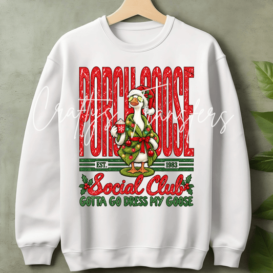 Christmas Porch Goose DTF Transfer – Dressed Goose Holiday Graphic – Funny Ready to Press DTF