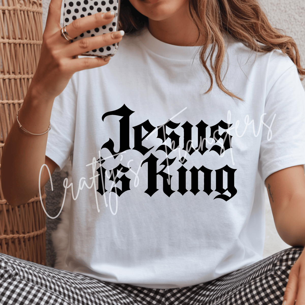 Jesus Is King DTF Transfer – Christian Gothic Typography Graphic – Ready To Press
