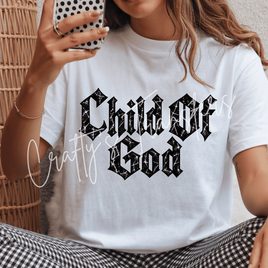 Child Of God DTF Transfer – Christian Gothic Typography Graphic – Ready To Press